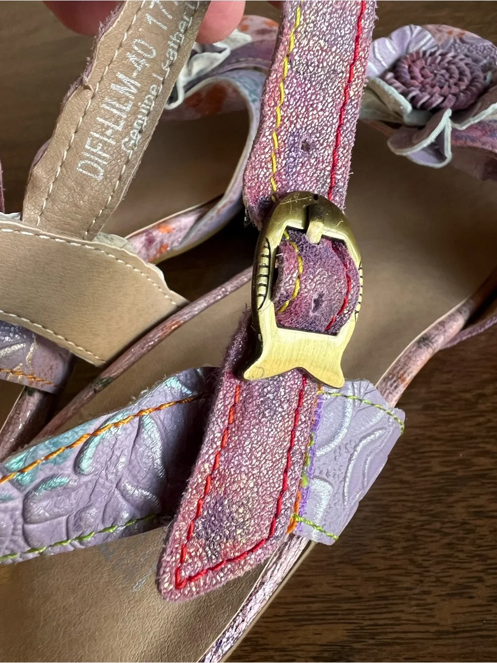 L’Artiste Spring Step Difi Floral Leather Block Heel Sandal Lilac EU 40 US 9/9.5